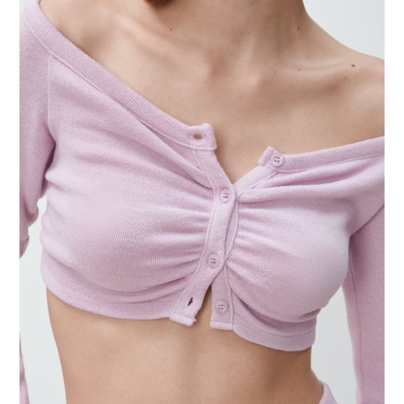 Soft Ruched Cardigan Zara Mauve - Picture 2 of 12